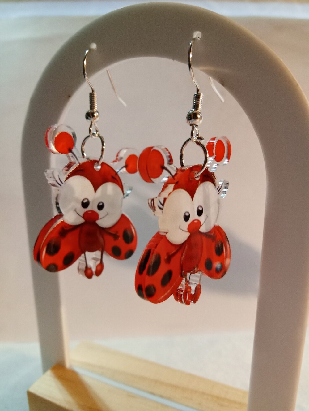 Red Ladybug Dangle Earrings - Cute Cartoon Style
